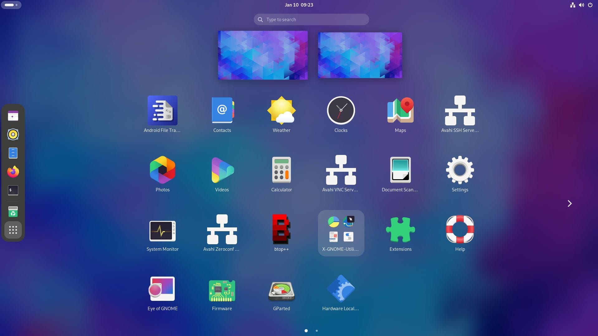 a screenshot of parch linux application launcher on gnome