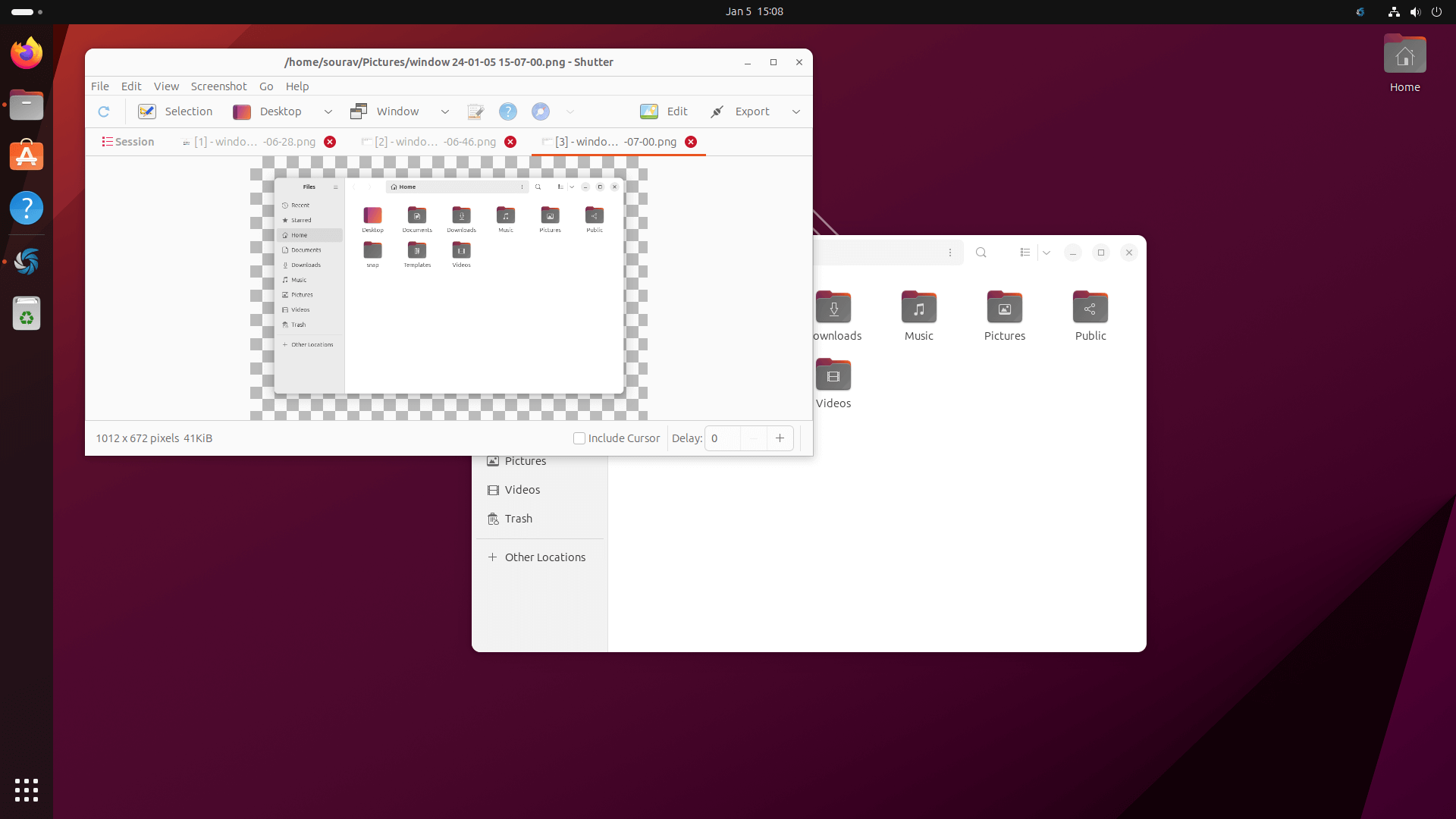 a screenshot of shutter on wayland running on ubuntu 23.10