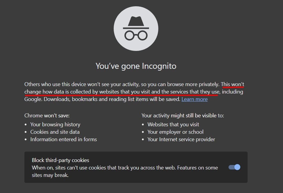 google chrome new incognito notice