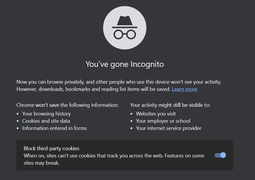 Older Google Chrome Incognito disclaimer