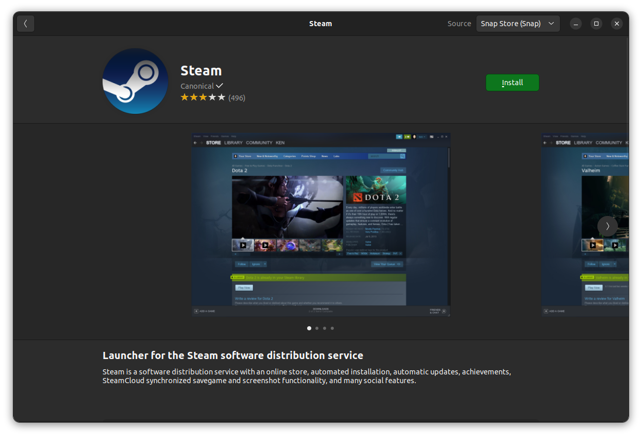 steam snap app on ubuntu store