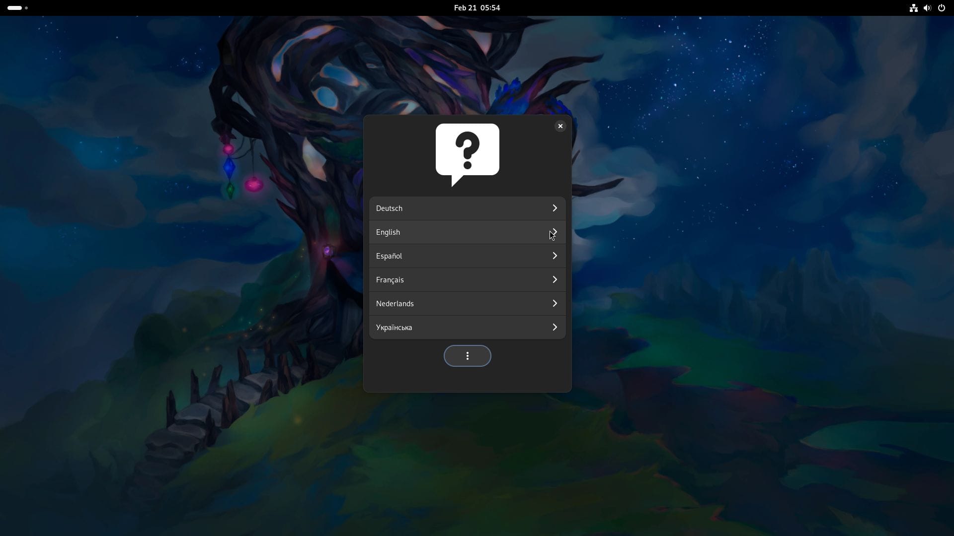a screenshot of arkane linux installer language selection screen