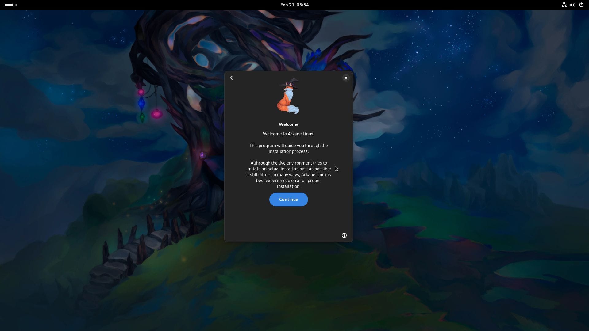 a screenshot of arkane linux installer welcome screen