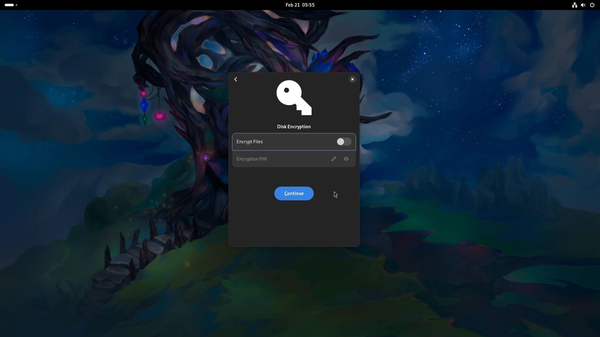 a screenshot of arkane linux installer disk encryption