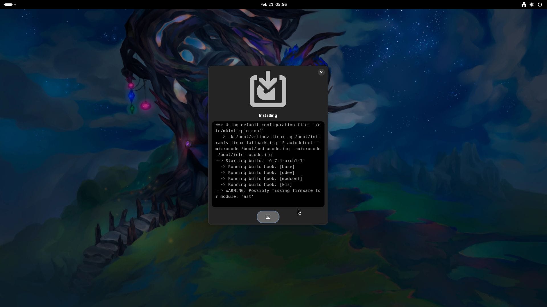 a screenshot of arkane linux install progress
