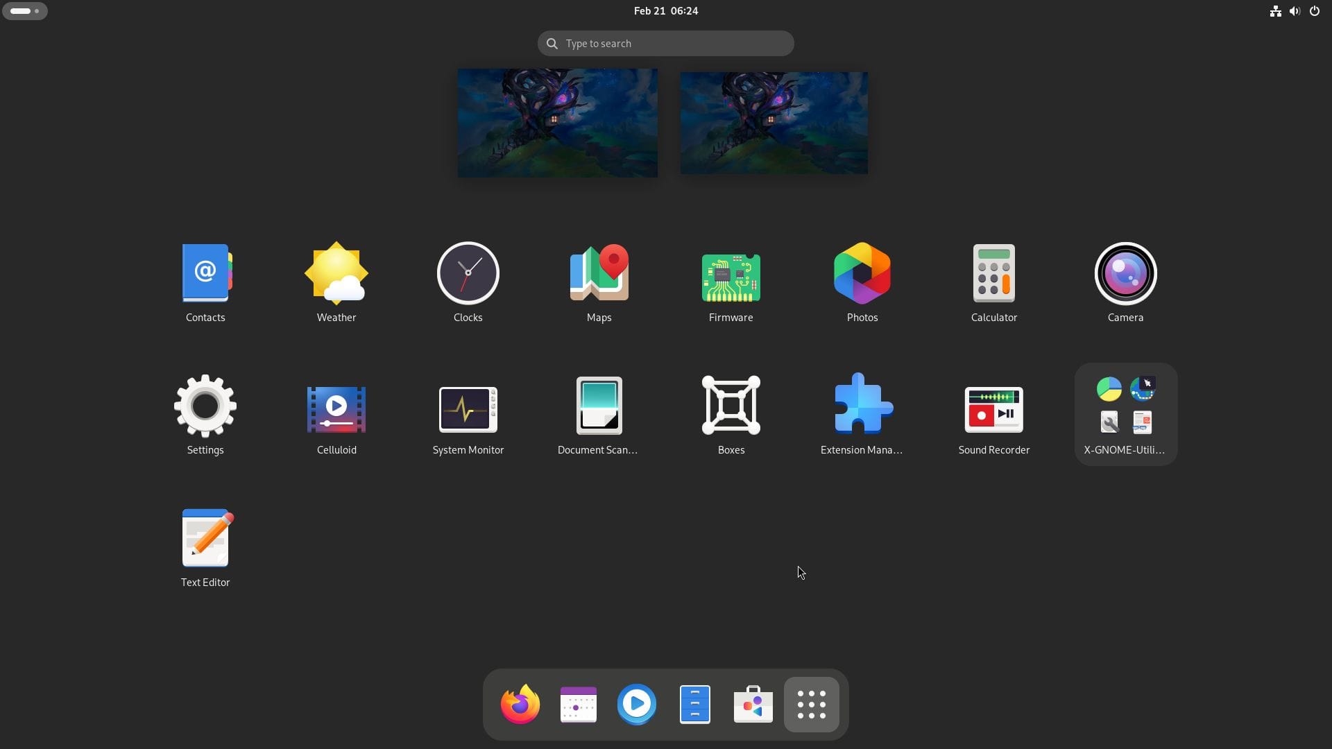 a screenshot of arkane linux app launcher filled with apps