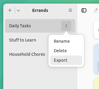 a screenshot of errands list management options