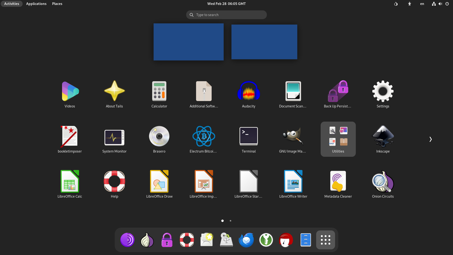 a screenshot of tails 6.0 applications menu