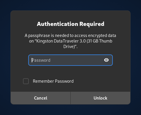 a screenshot of tails 6.0 encryption unlocking screen