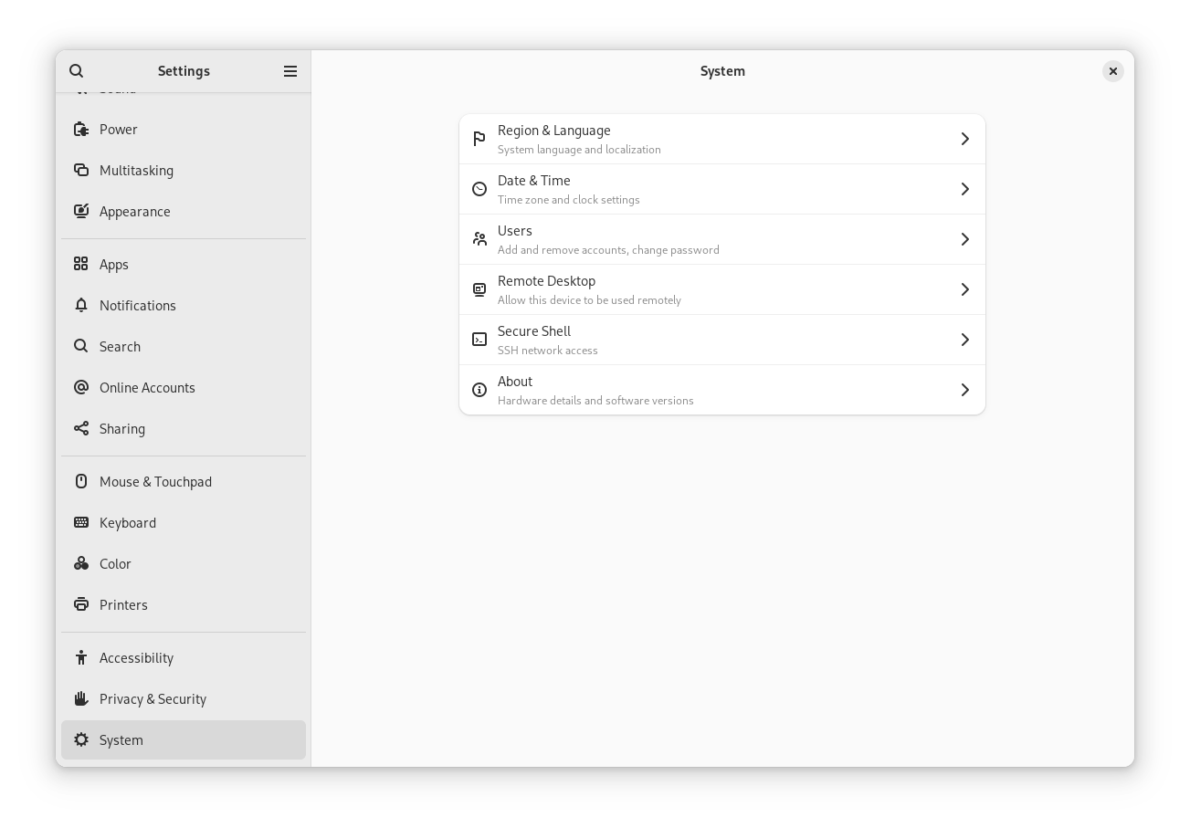 GNOME 46 system settings screenshot