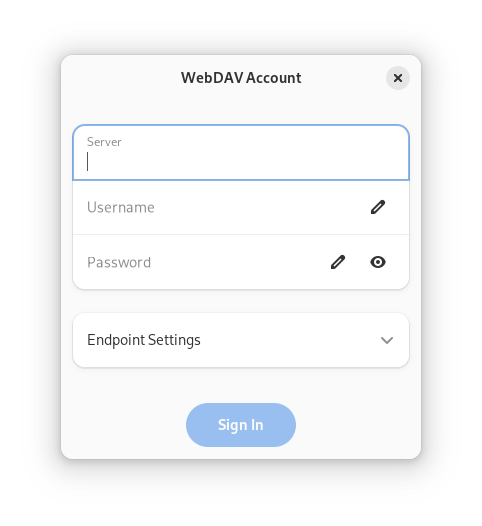 webDAV account gnome setting screenshot