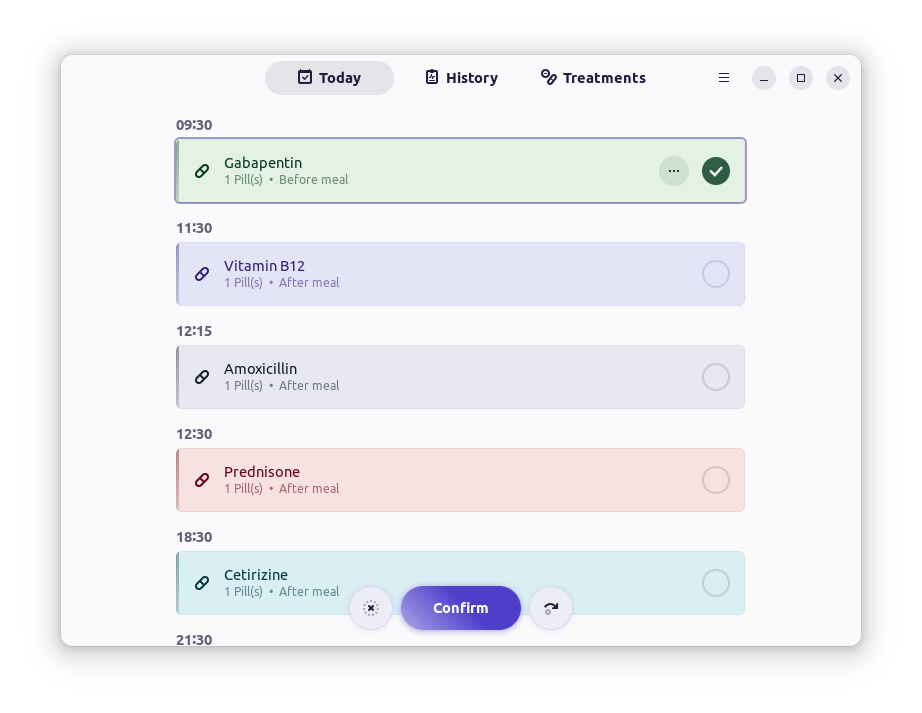 a screenshot of dosage treatments tab filled with medicines