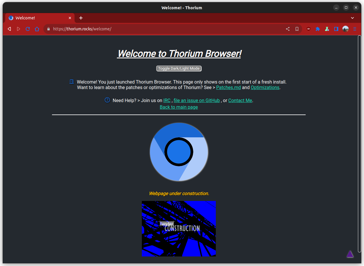 a screenshot of thorium welcome page
