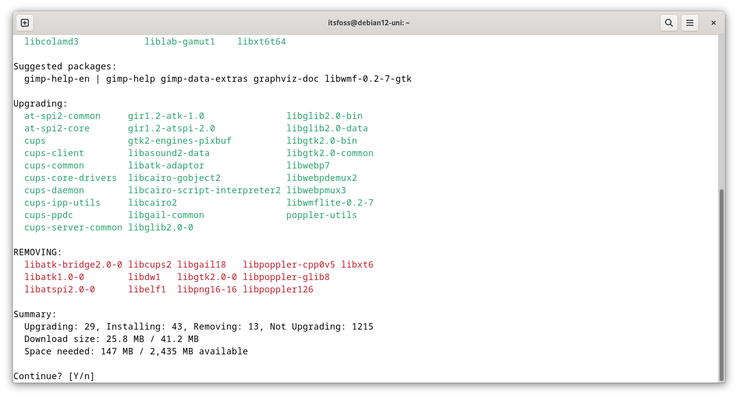 a screenshot of apt 2.9 colored output with columns