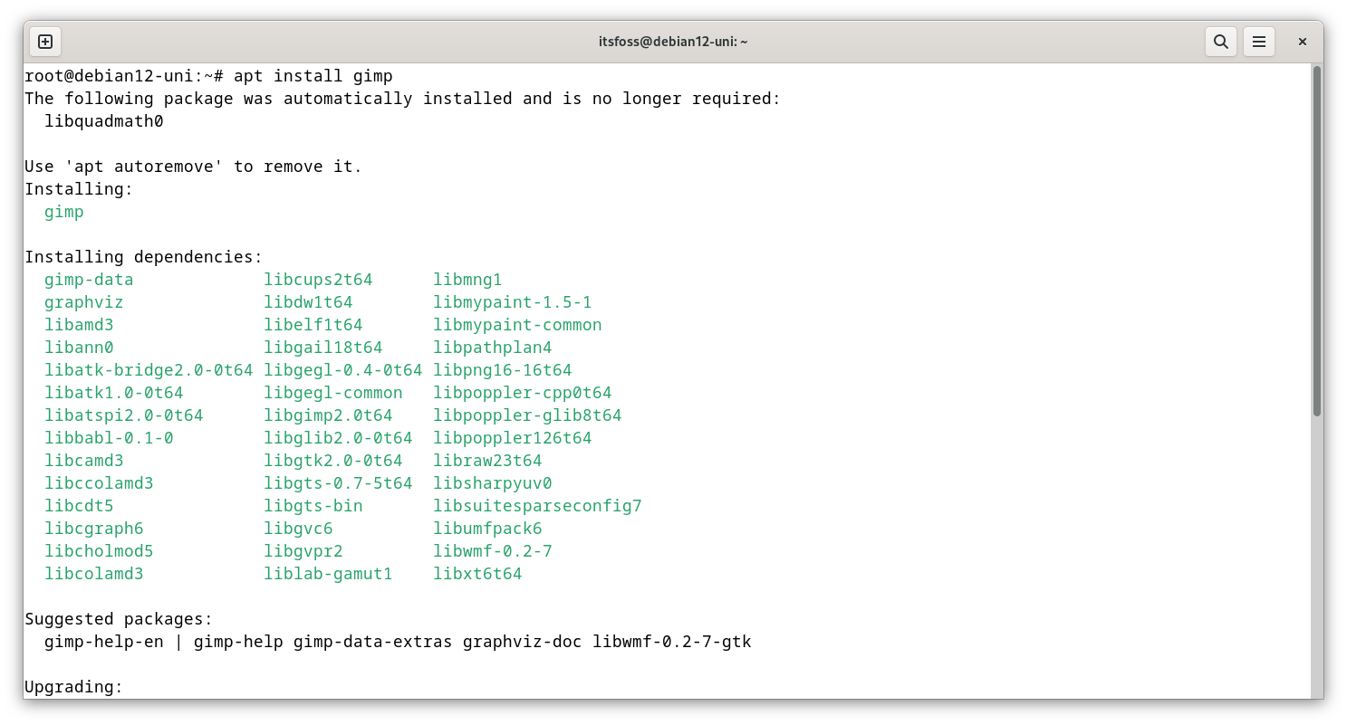 a screenshot of apt 2.9 colored output with columns