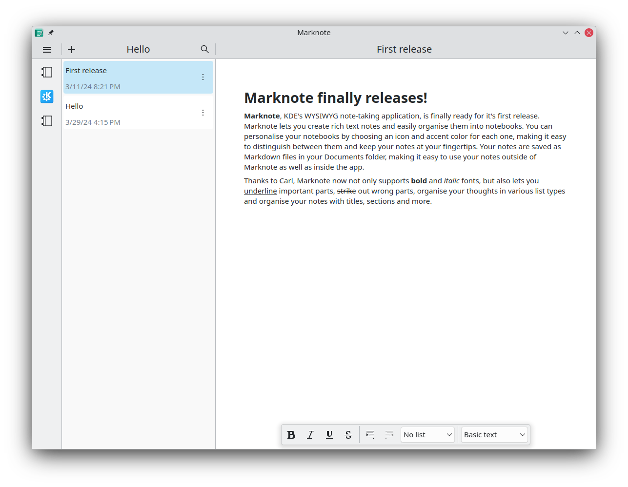 a screenshot of marknote by kde