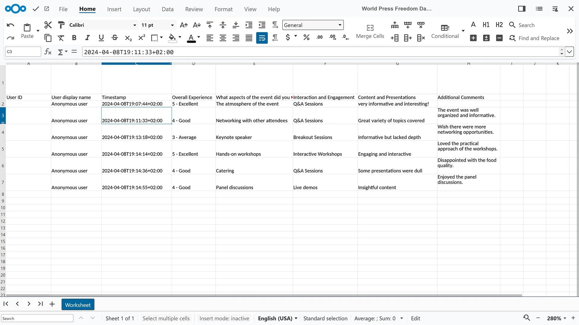 a screenshot of nextcloud hub 8 spreadsheets