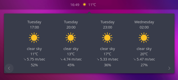 a screenshot of ubuntu budgie 24.04 lts weather applet