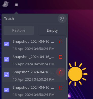 a screenshot of ubuntu budgie 24.04 lts trash applet