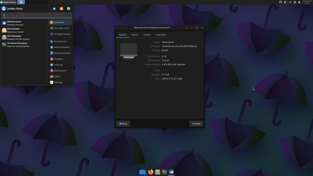 a screenshot of ultramarine linux 40 xfce edition