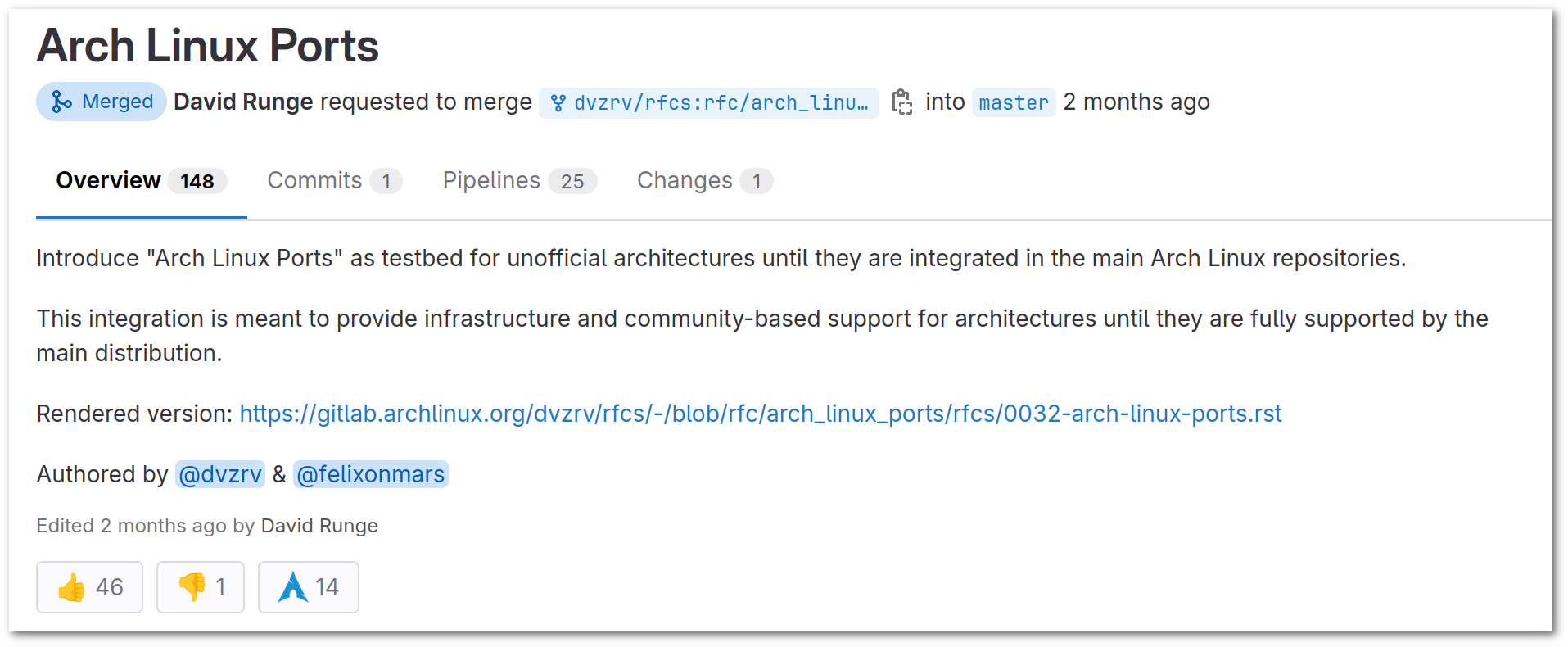 arch linux rfc merged screenshot of arch linux gitlab