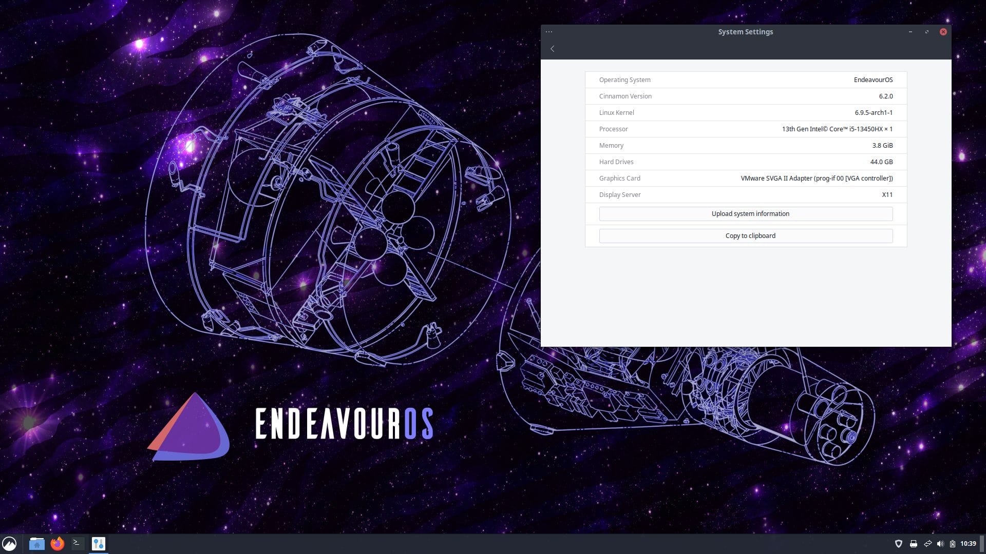 a screenshot of endeavouros running cinnamon 6.2