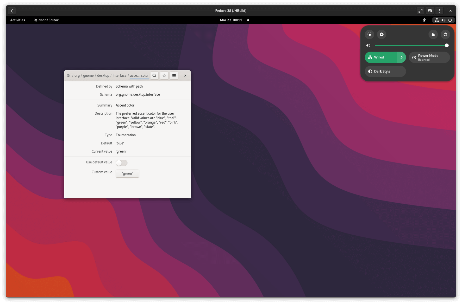 a screenshot of the accent colors functionality in action on gnome