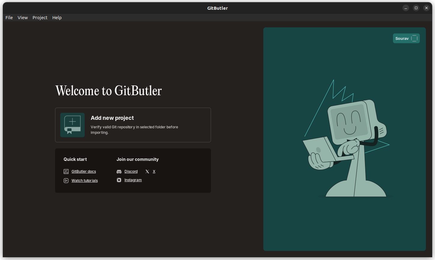 a screenshot of gitbutler welcome page