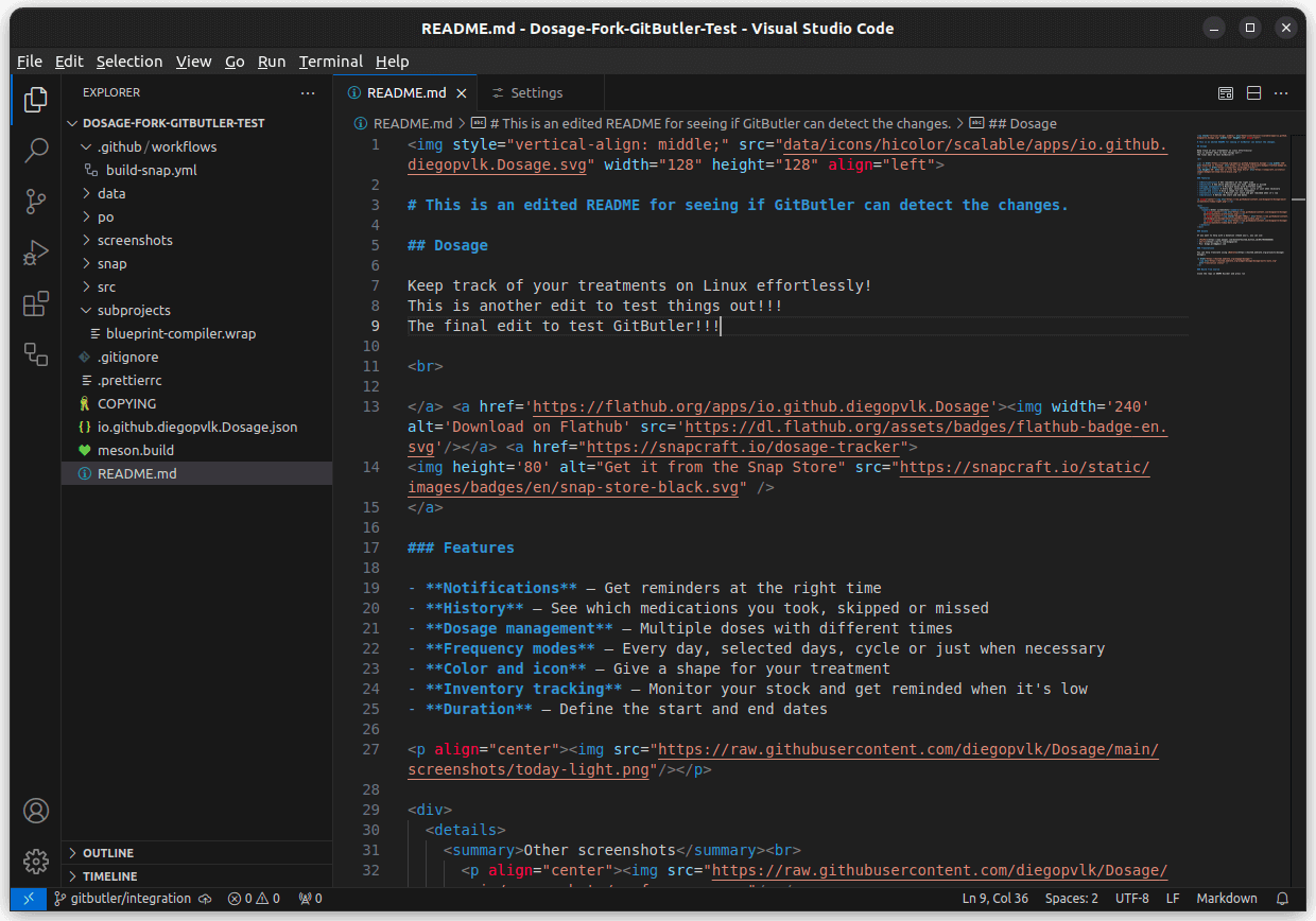 a screenshot of vscode with a readme file open