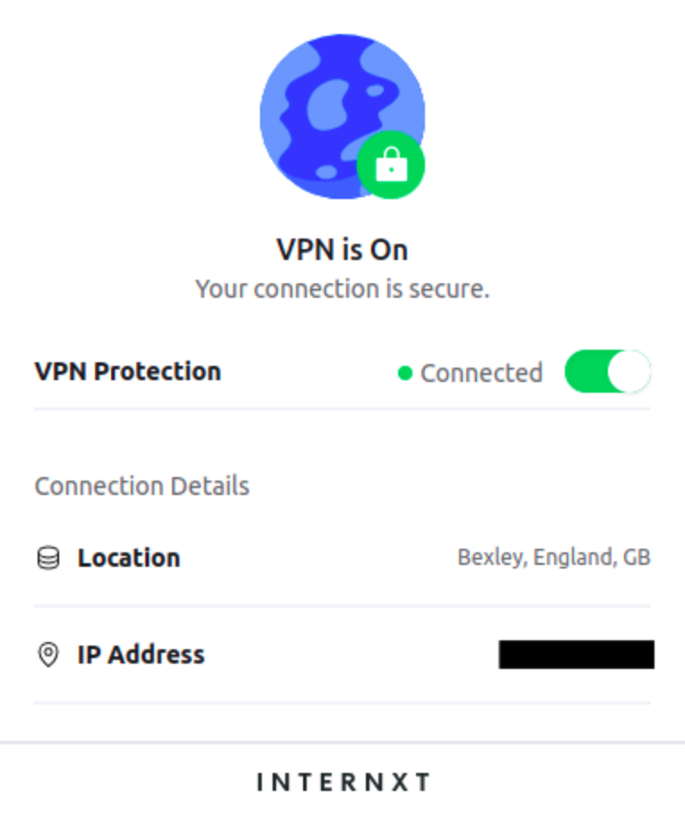 a screenshot of internxt vpn chrome extension in action