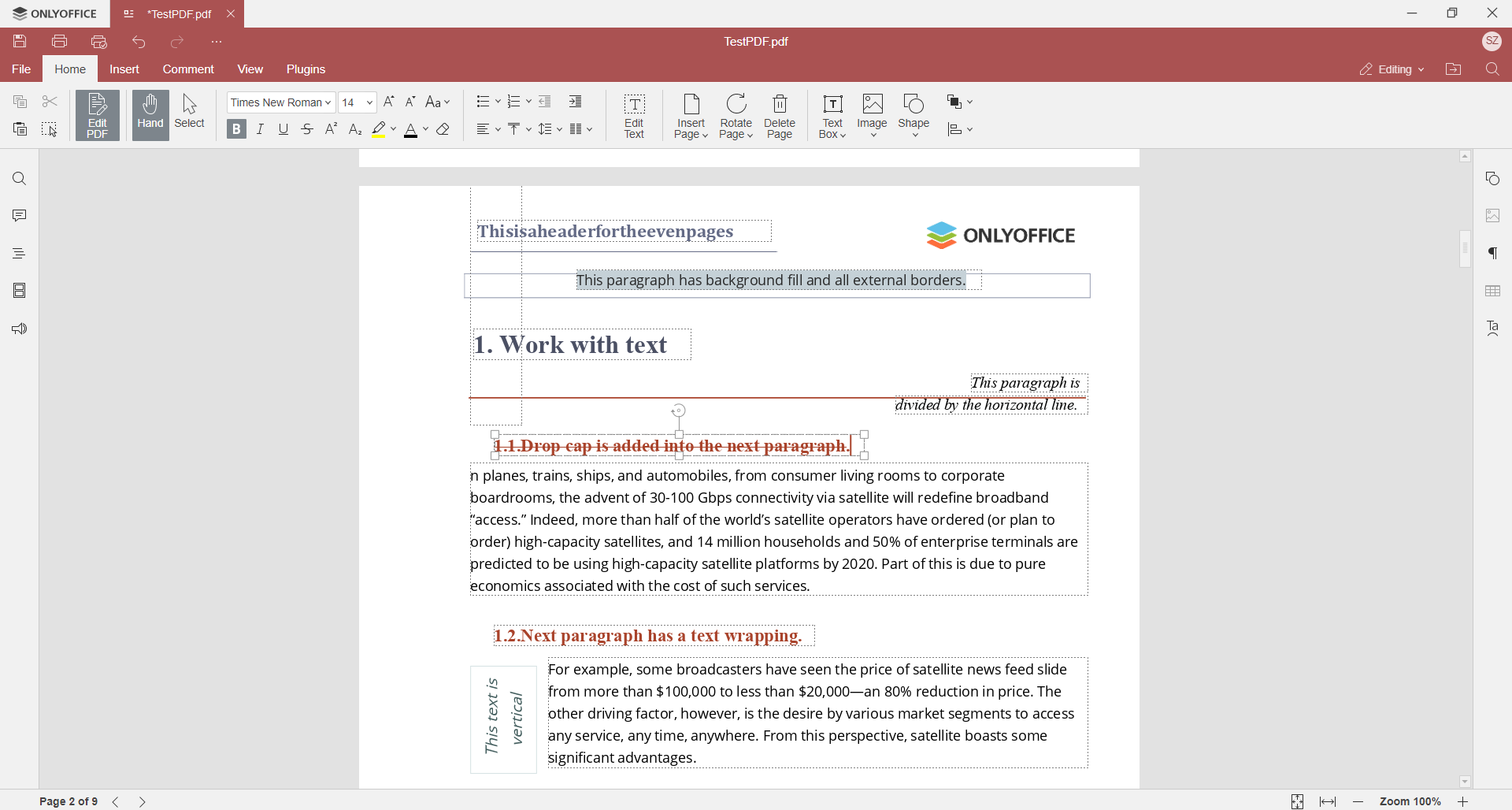 a screenshot of the OnlyOffice Documents 8.1 PDF editor in action