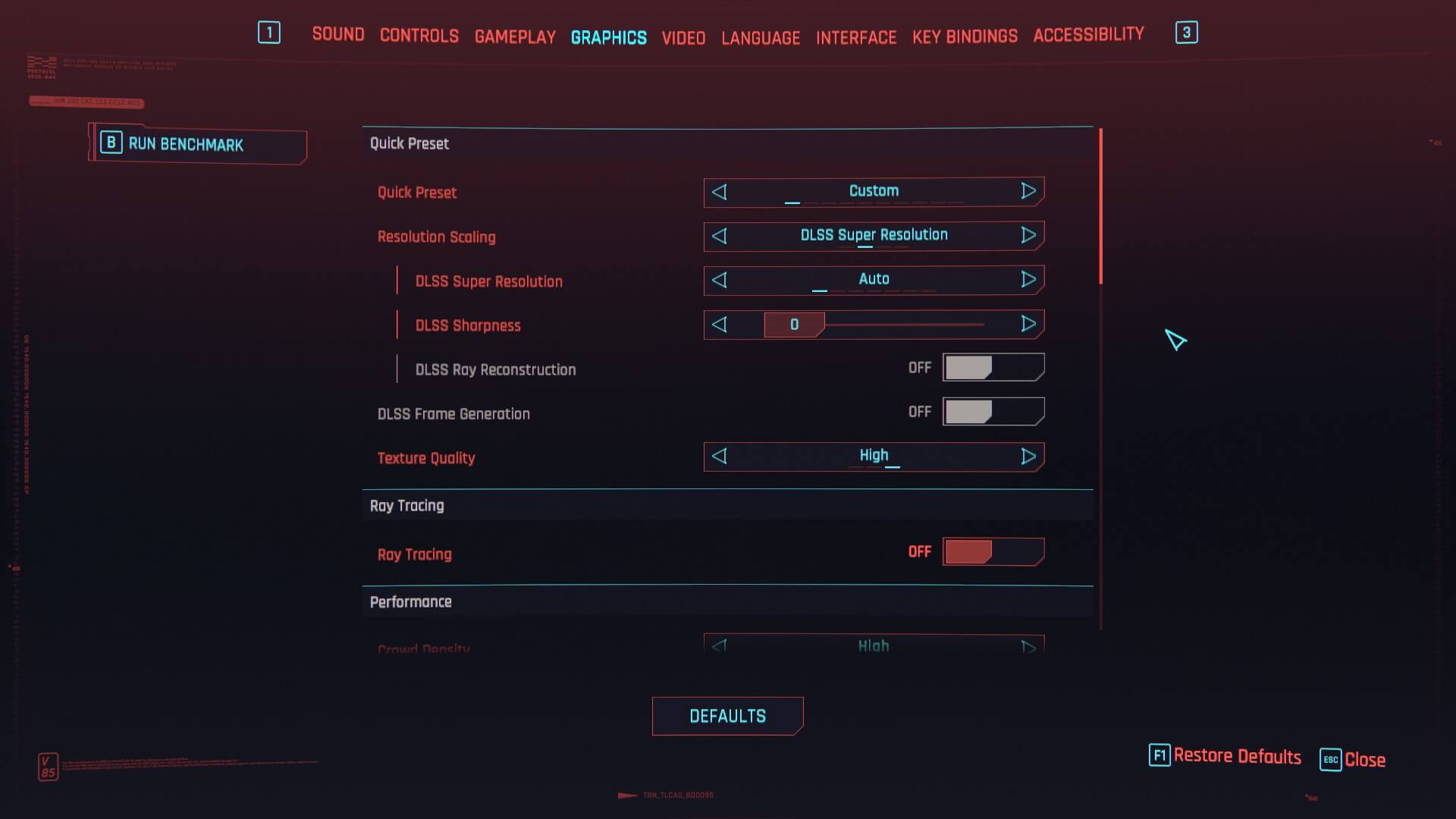 a screenshot of the cyberpunk 2077 graphics settings menu