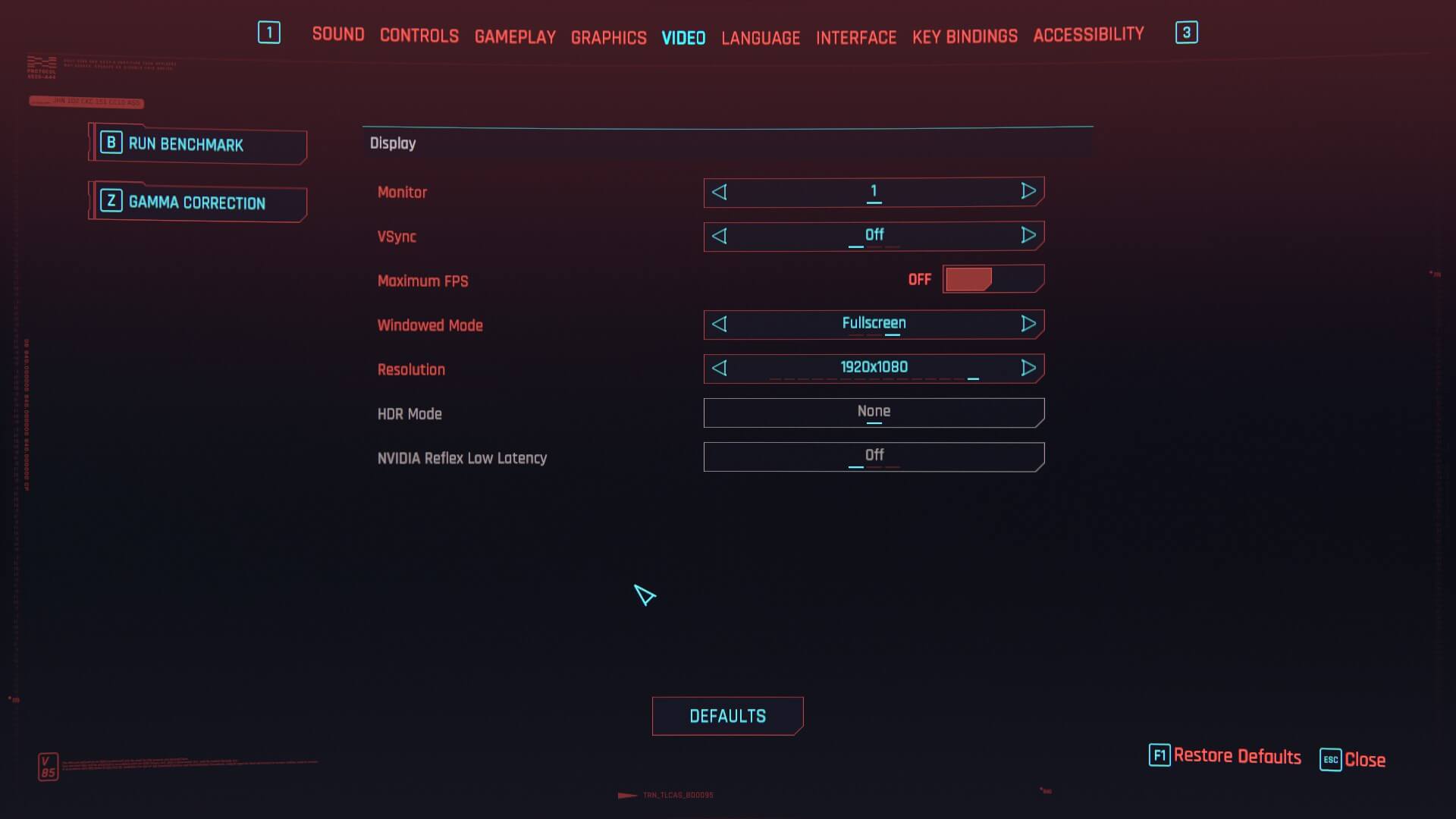 a screenshot of the cyberpunk 2077 graphics settings menu