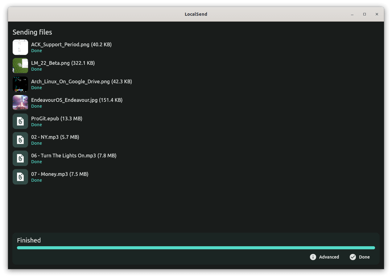 a screenshot of localsend after sending of files is complete