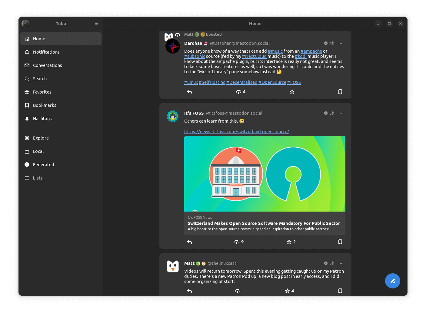 a screenshot of tuba home feed