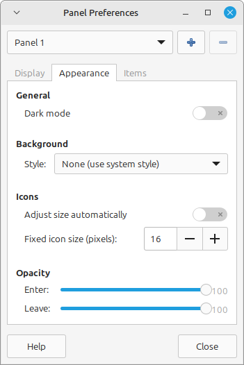 linux mint xfce panel icons