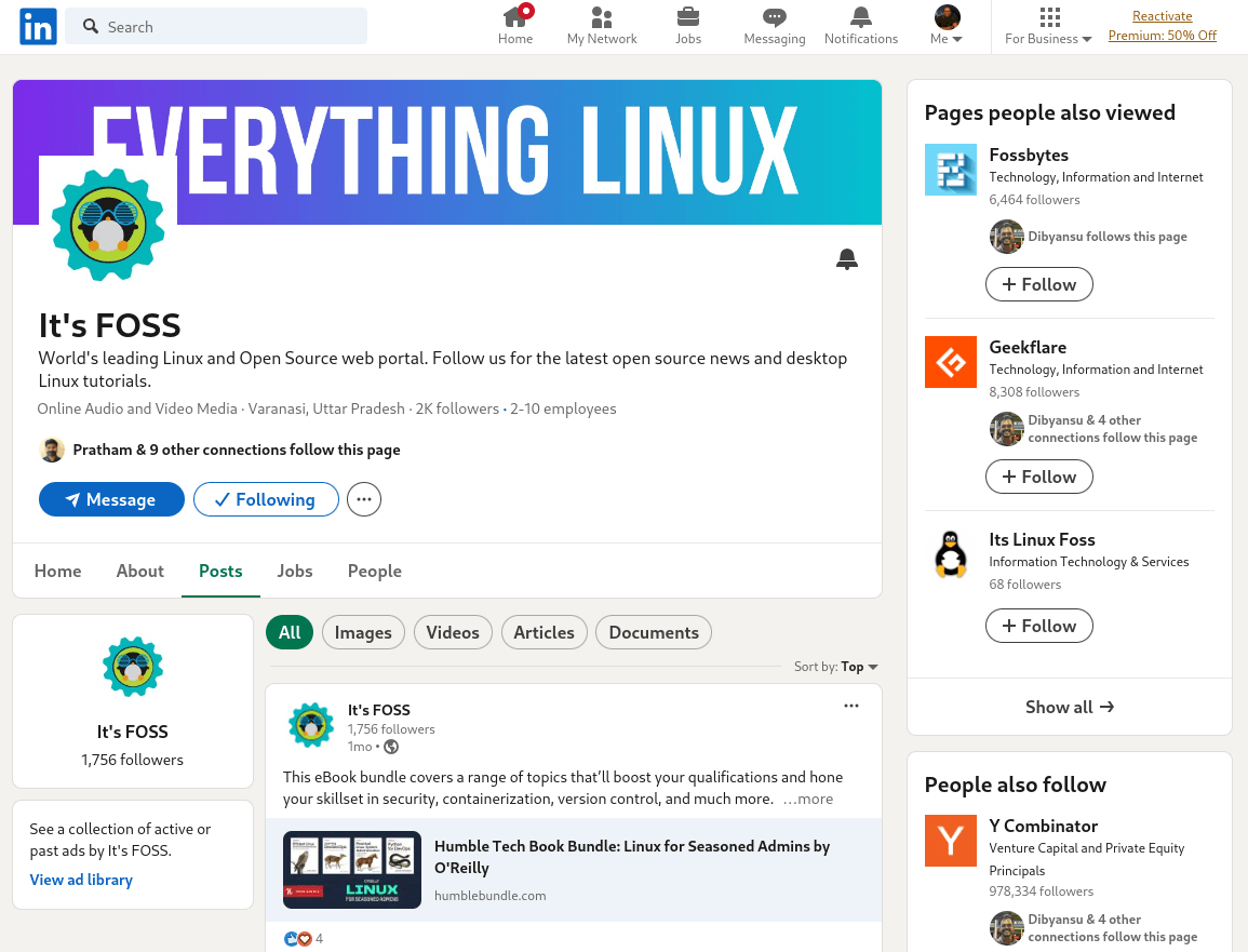 a screenshot of the its foss linkedin page