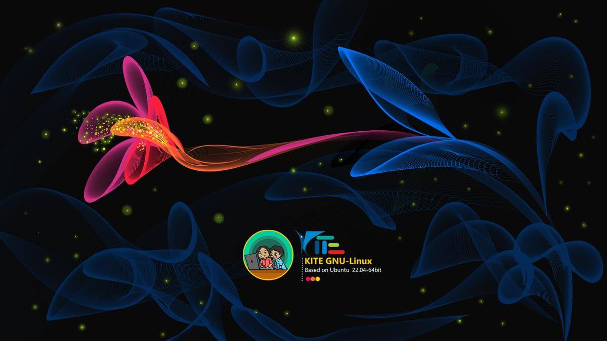 a poster showing the kite gnu linux logo in front of a colorful backgroung with the following text written below it: based on ubuntu 22.04-64bit