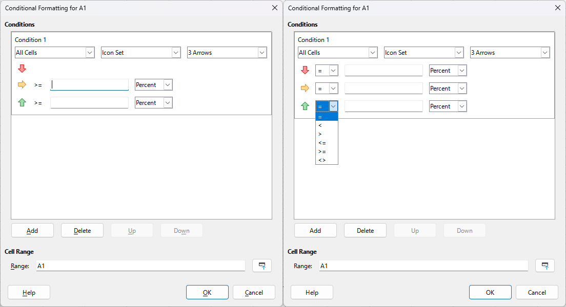 a screenshot of libreoffice 24.8 improved conditional formatting for calc