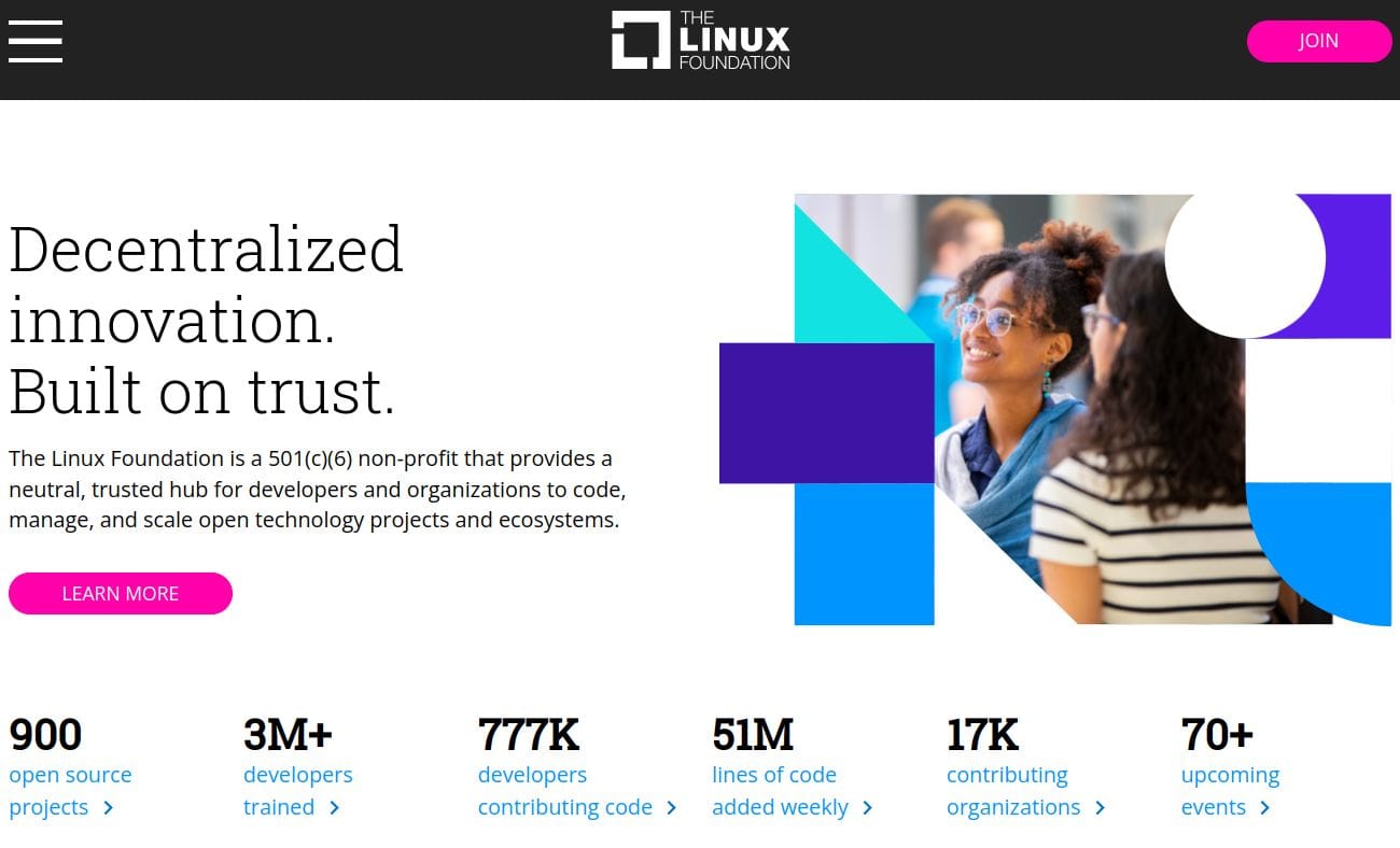 a screenshot of the official linux foundation website