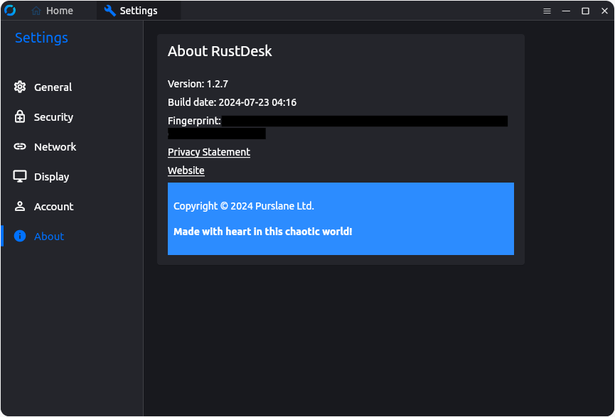a screenshot of rustdesk about info