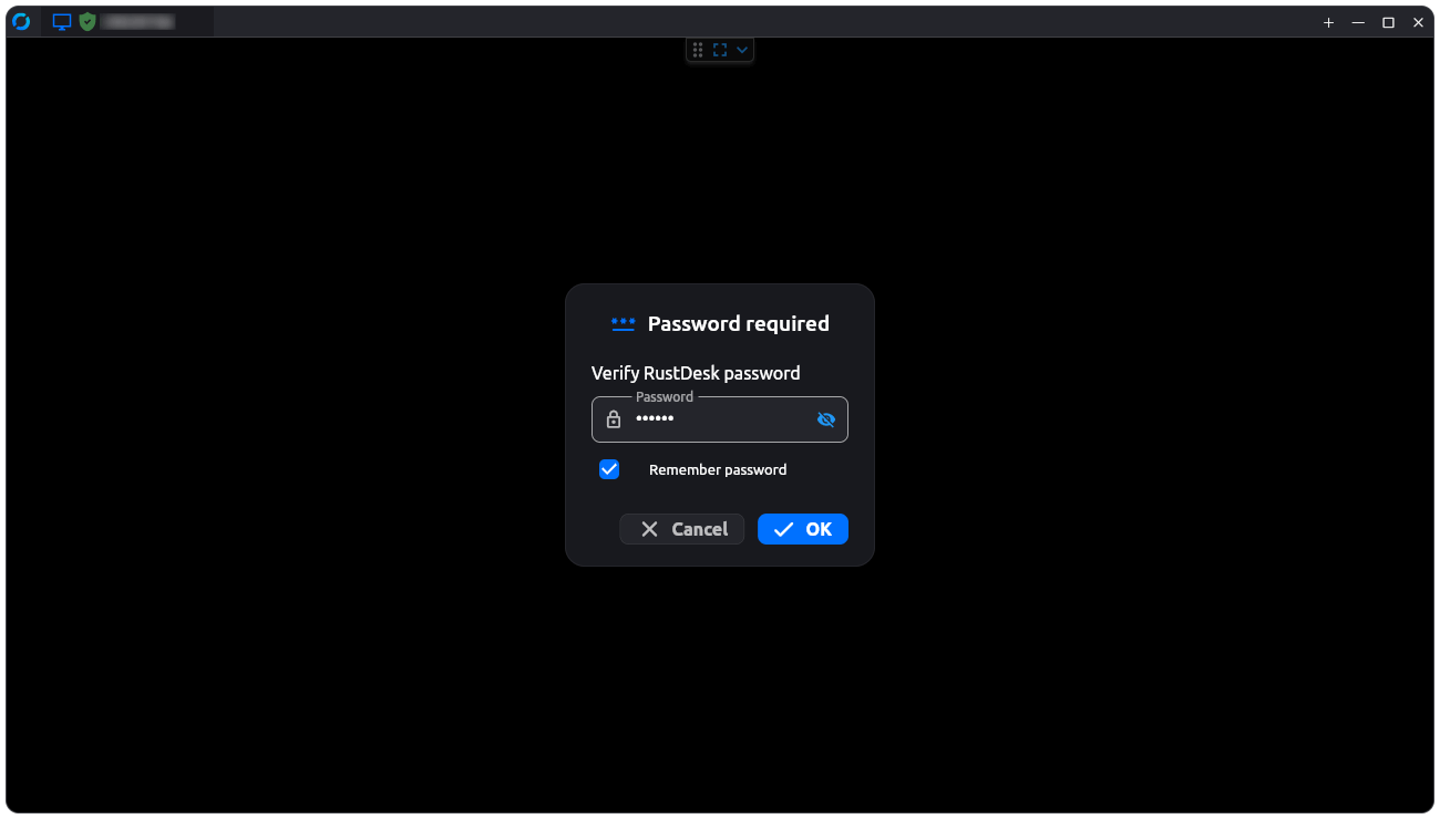 a screenshot of rustdesk password entering screen