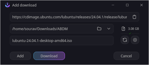 a screenshot of ab download manager new download dialog