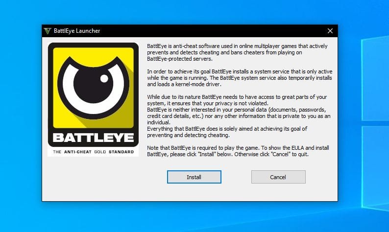 a screenshot of battleye anti-cheat installer for gta v on windows