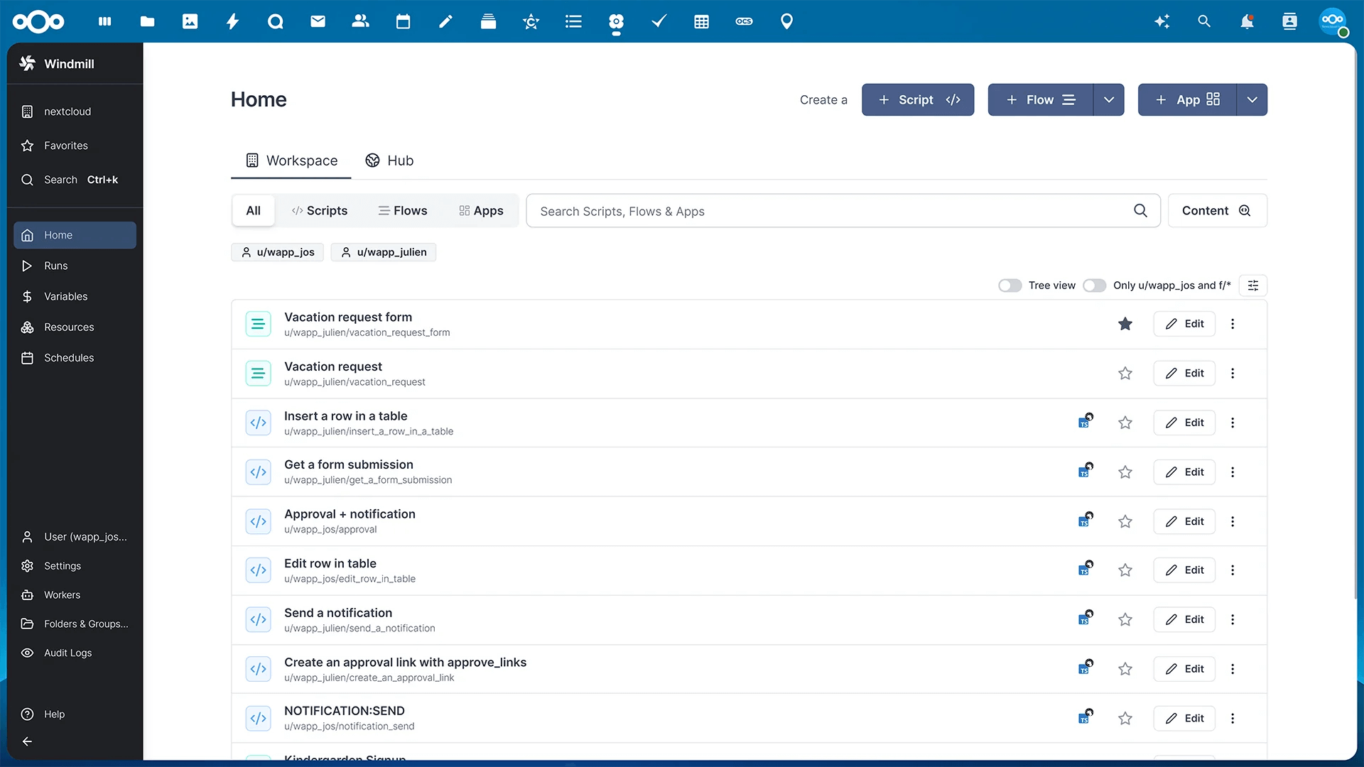 a screenshot of nextcloud hub 9 flow automation dashboard