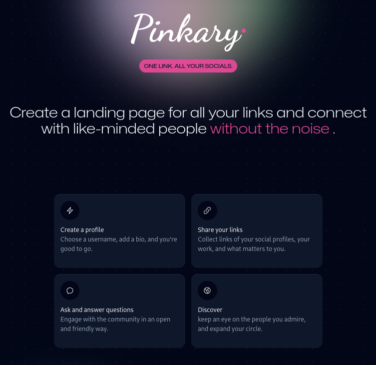 a screenshot of pinkary's about information in its homepage