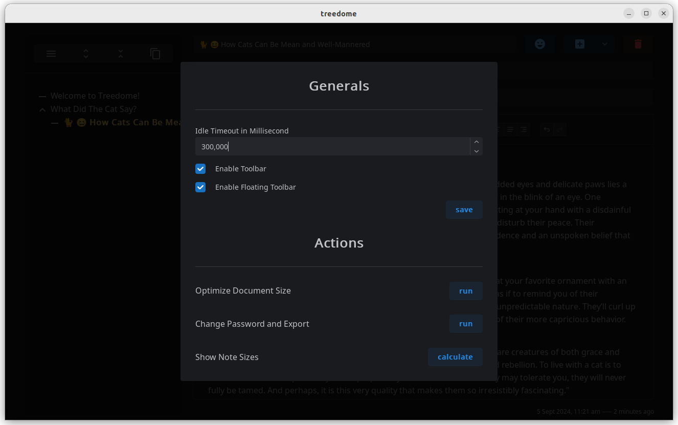 a screenshot of treedome settings