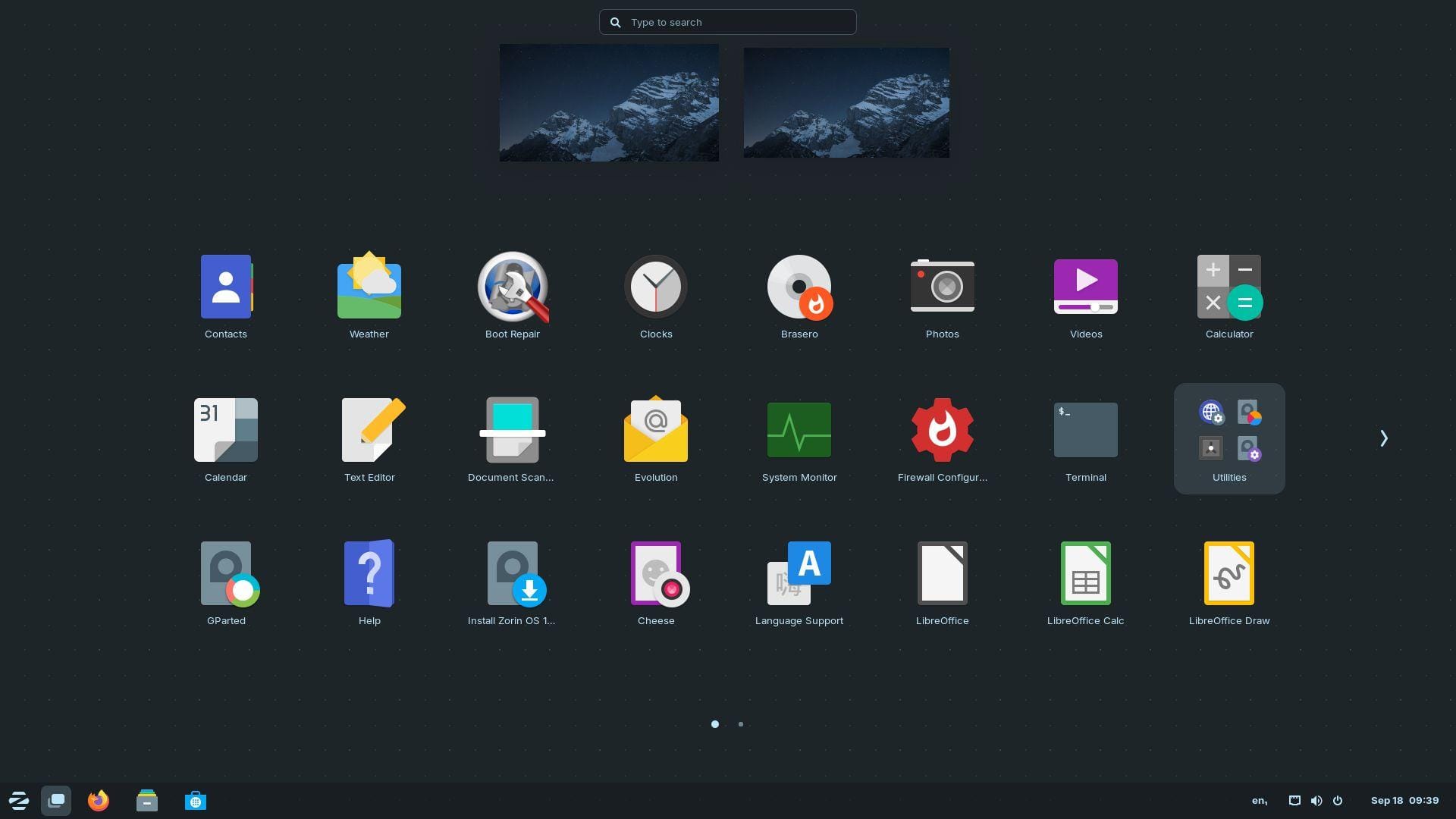 a screenshot of zorin os 17.2 application launcher showing many applications