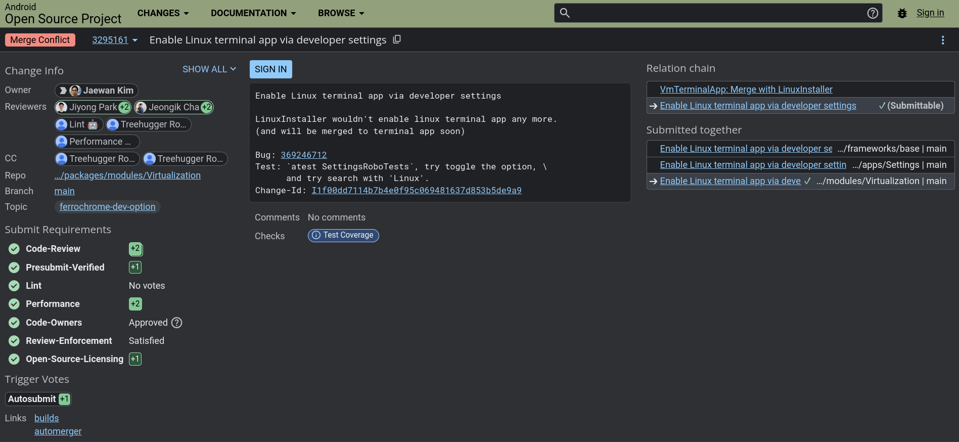 a screenshot of an open issue in the aosp repo