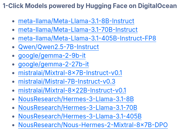 a screenshot showing a list of supported ai models by hugs on do